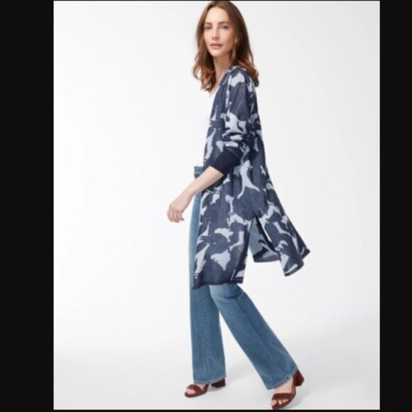 Chico's Jacquard Abstract Floral Long Cardigan Size XXL Lightweight Side Slits - Picture 1 of 14